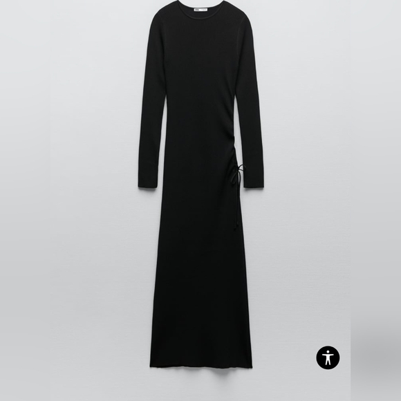 ZARA* round neck long sleeve side ruche rib knit body con dress - Picture 8 of 17